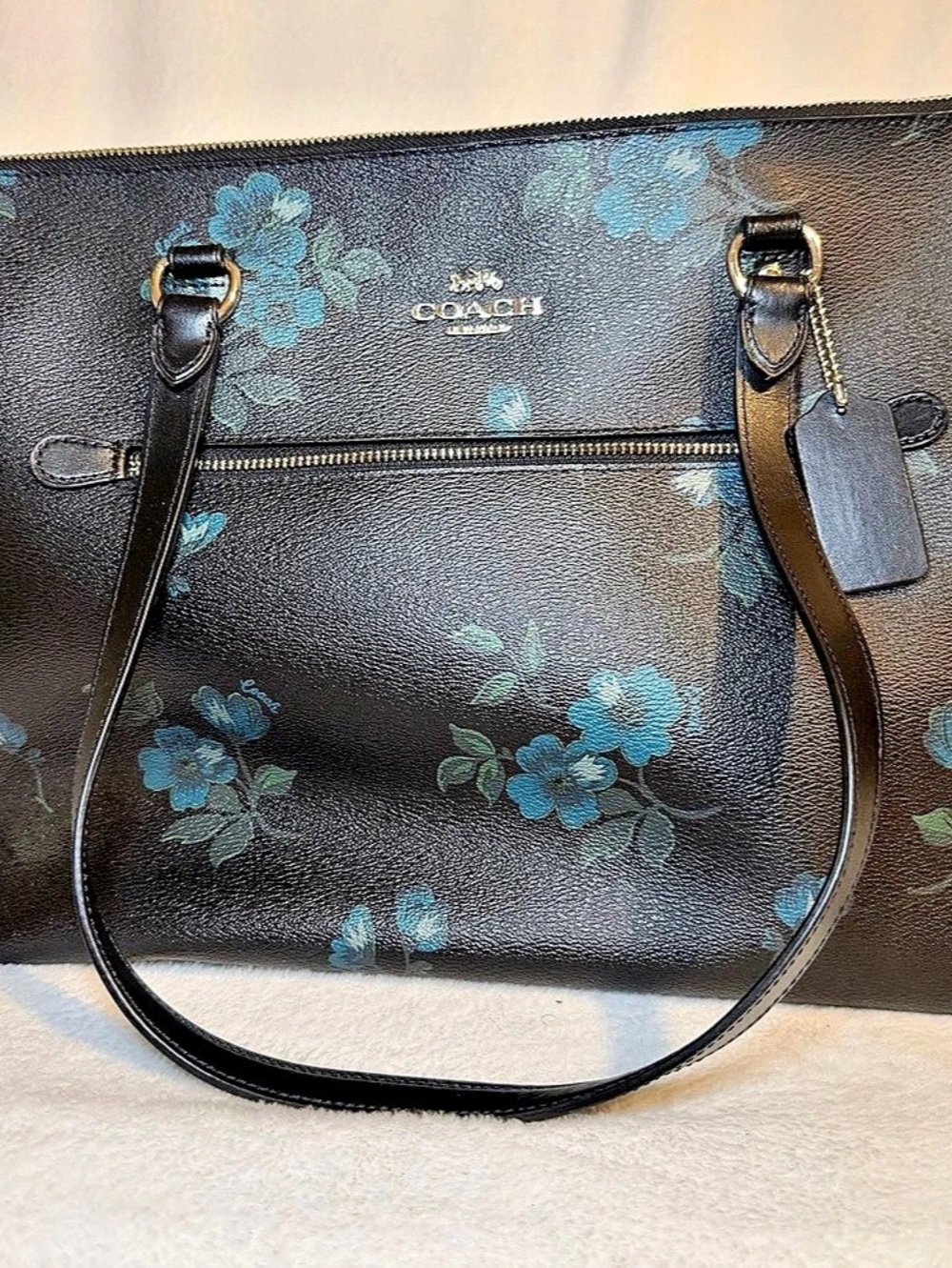 COACH Gallery Tote with Victorian Floral Print Black & Blue